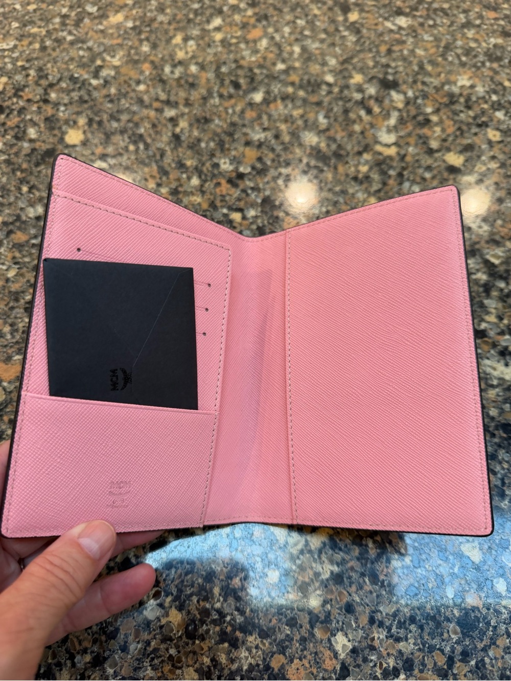 MCM Pink Logo Passport Cover with Gold Plaque new - Picture 2 of 6